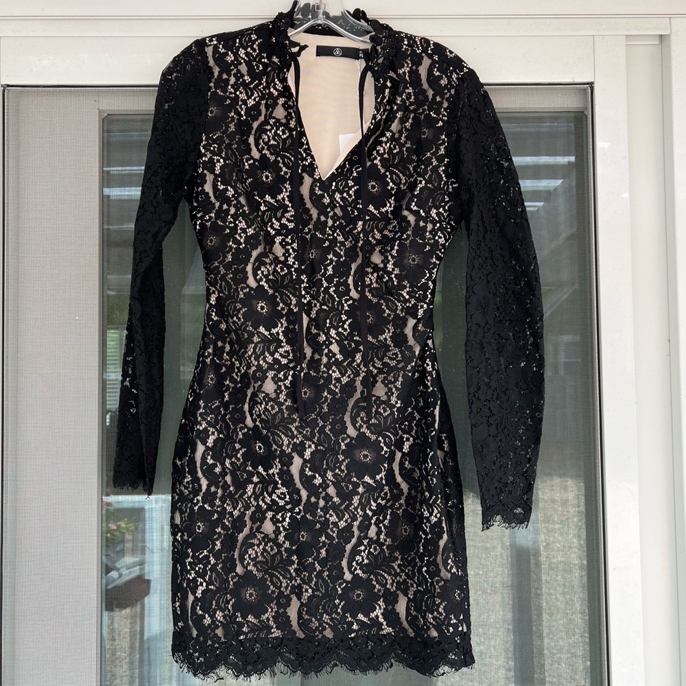 Missguided Black Lace Cocktail Dress with Lace Sleeves